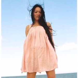 L.F. Markey Basic Linen Oversized Pleated Romper Petal Pink-2